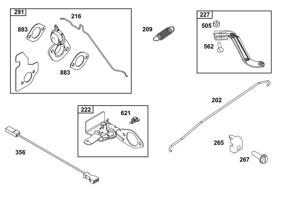 Controls Group Diagram and Parts List for 14B932-1653-H5 100000 - 19Z999 Briggs and Stratton Engine